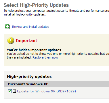 KB971029 in Windows Update