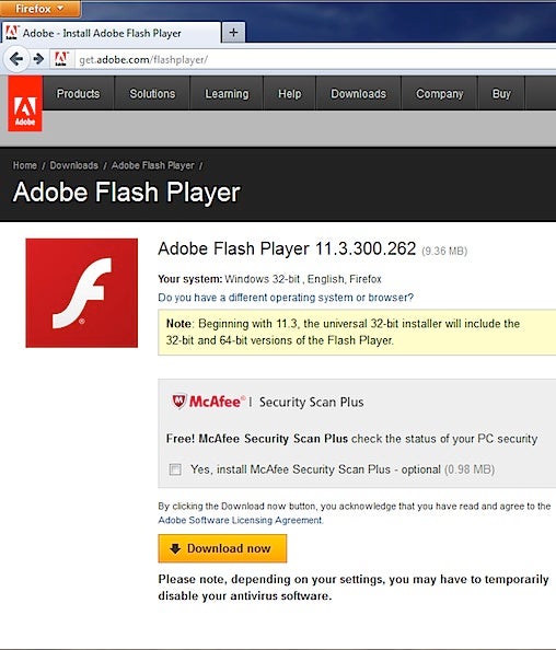 shockwave flash player update firefox