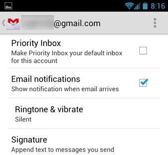 Android 4.0 customizing Gmail notifications