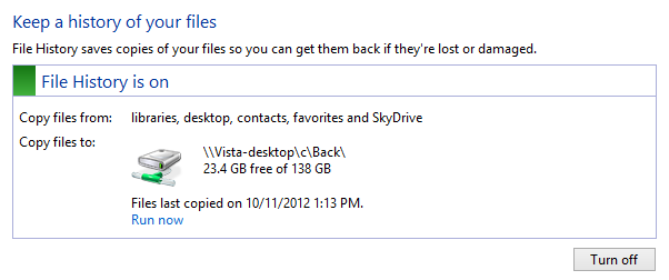 turning on File History