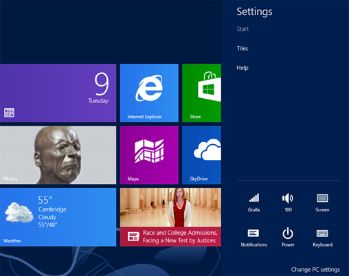 Start screen settings