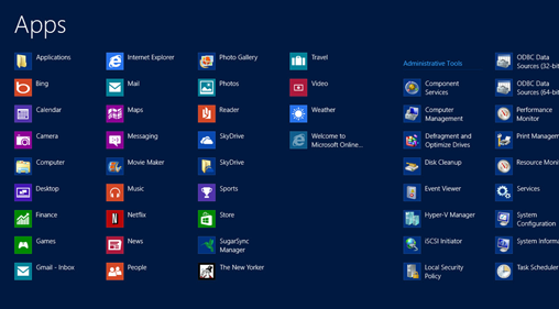 Windows 8 All Apps screen