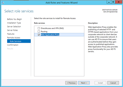 WAP - Select Role Services screen