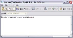 Sun Java Wireless Toolkit first screen