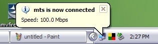 A balloon tip identifies a new high-speed Internet connection.