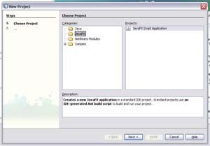 NetBeans defaults to the JavaFX project category, which lets you only create JavaFX Script applications.