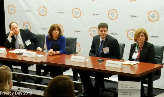 Screengrab of NCSA Data Privacy Day 2013 event 1st panel of privacy chiefs