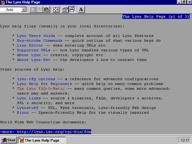 Lynx browser in mid-1990s