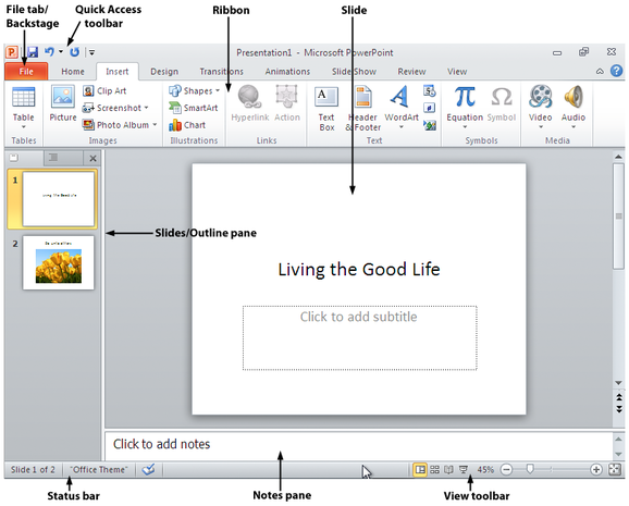 label parts of powerpoint window excel for mac 2016