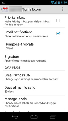 Android 4.0 - customizing Gmail notifications