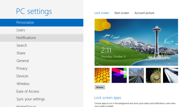 Windows 8 PC settings screen
